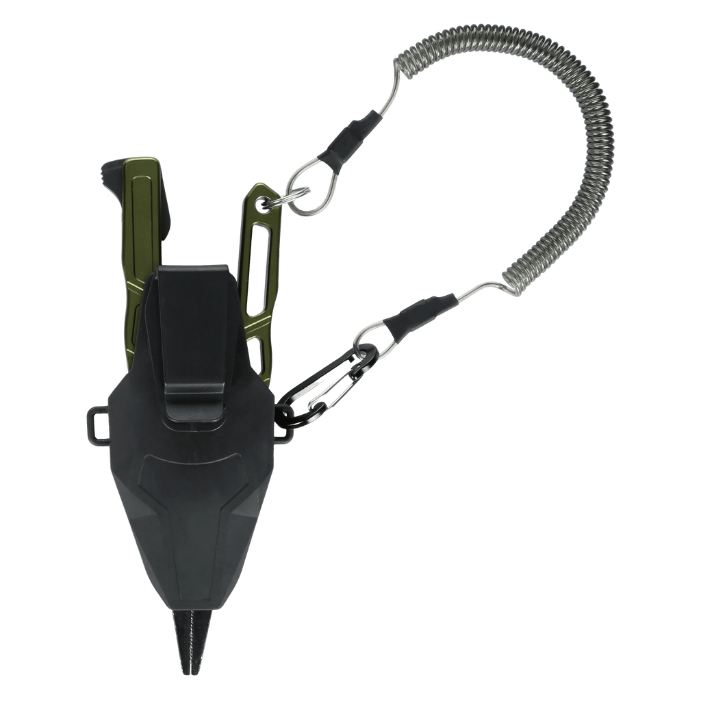 Black and green whistle with coiled lanyard on a transparent background