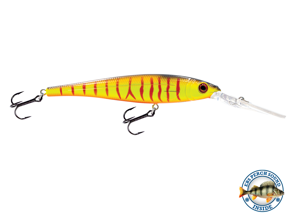 Fishing lure with a perch inside symbol on a white background