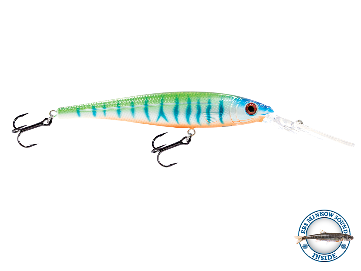 Fishing lure with treble hooks on a white background