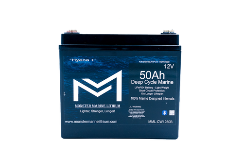 12v 50Ah Deep Cycle Lithium Marine Battery "Hyena" - Bluetooth - MML-CW1250B