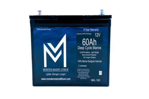 12v 60Ah Deep Cycle Lithium Marine Battery "Wolverine" - MML-1260