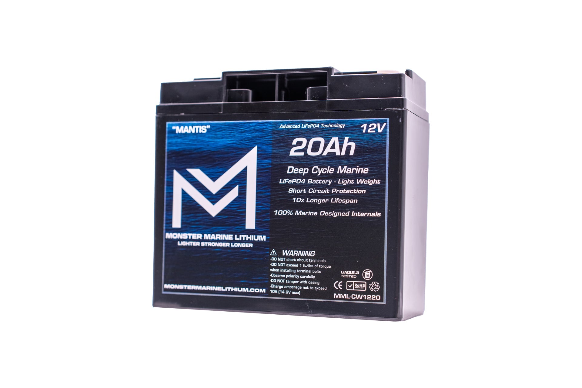 12v 20Ah Deep Cycle Lithium Marine Battery "MANTIS", view 3