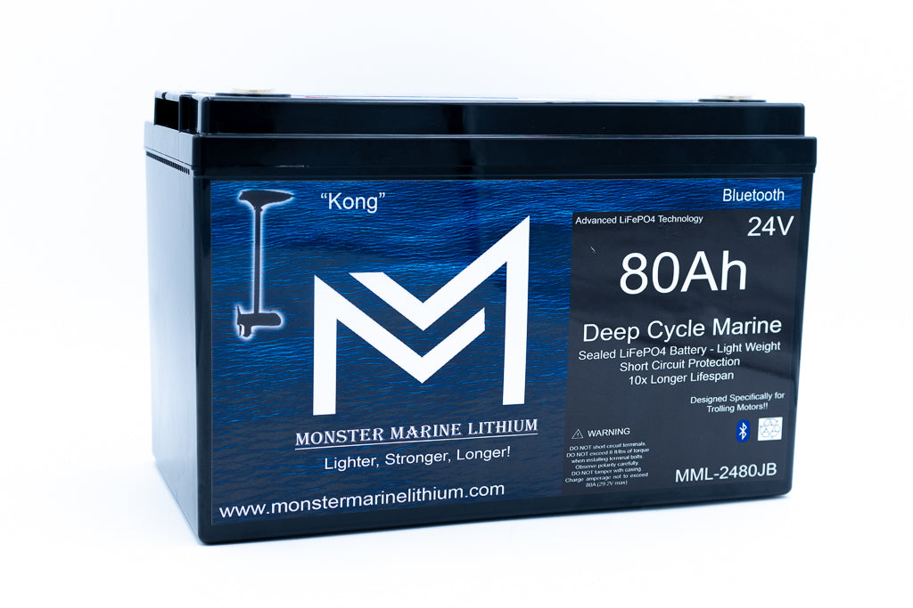 Monster Marine Lithium battery packaging with blue and black design