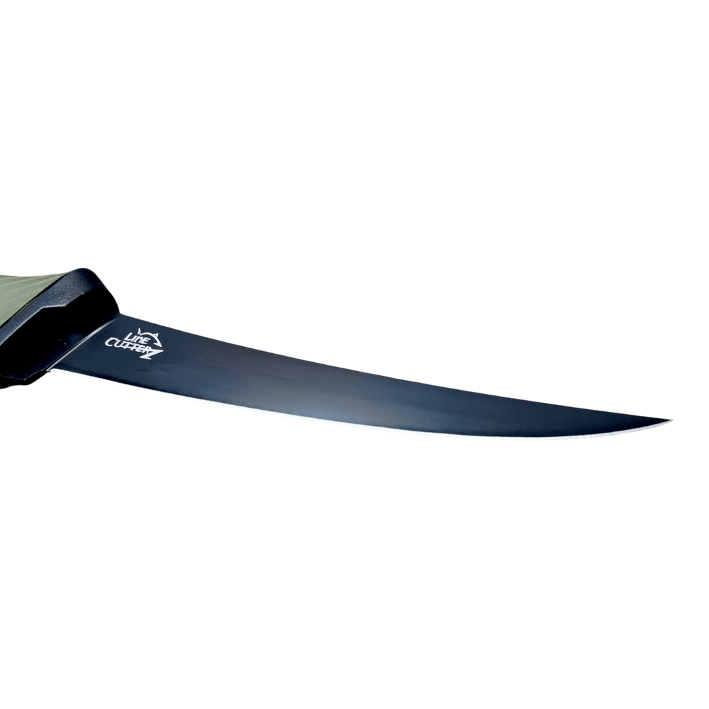 Long knife with a black blade and sheath on a transparent background