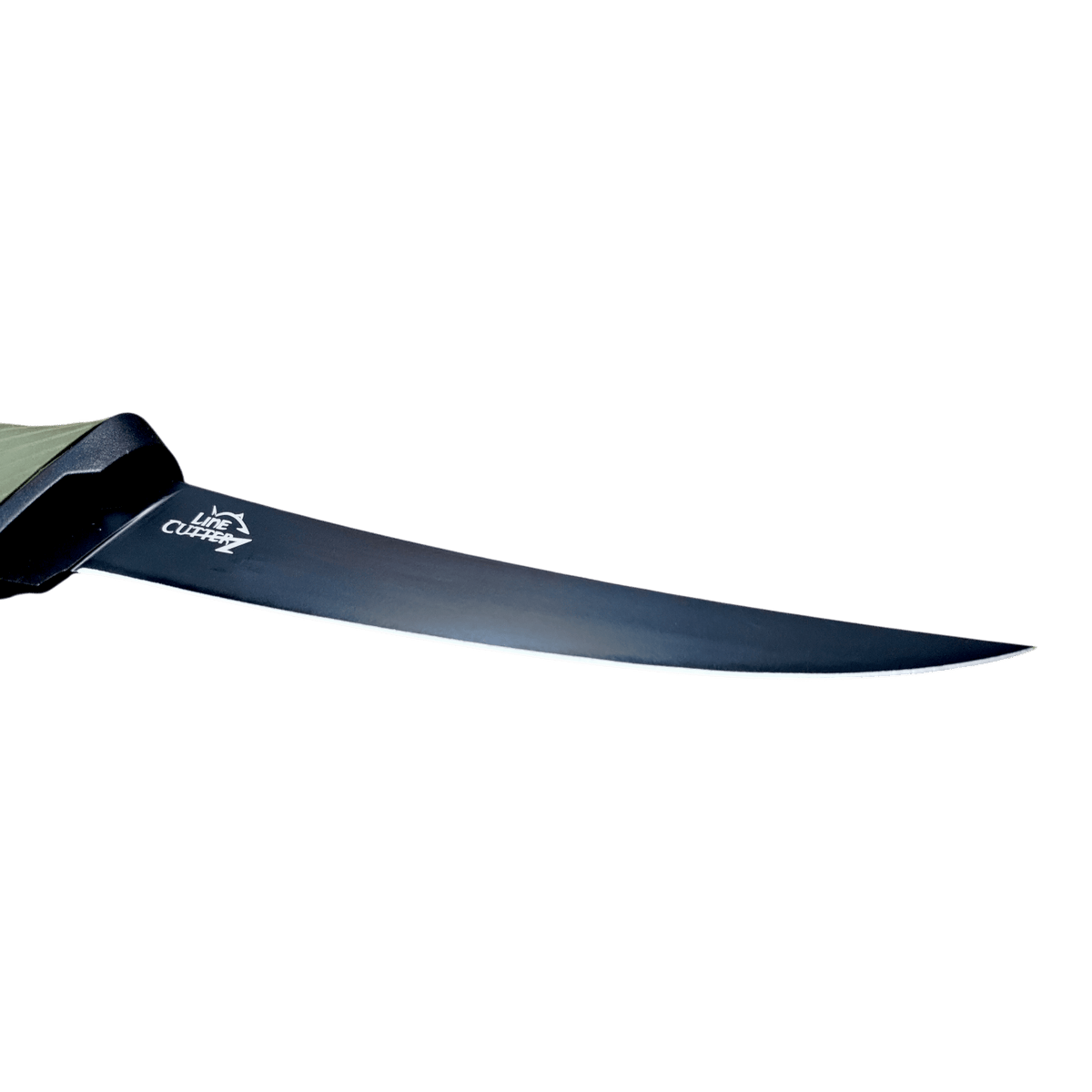 Long knife with a black blade and sheath on a transparent background