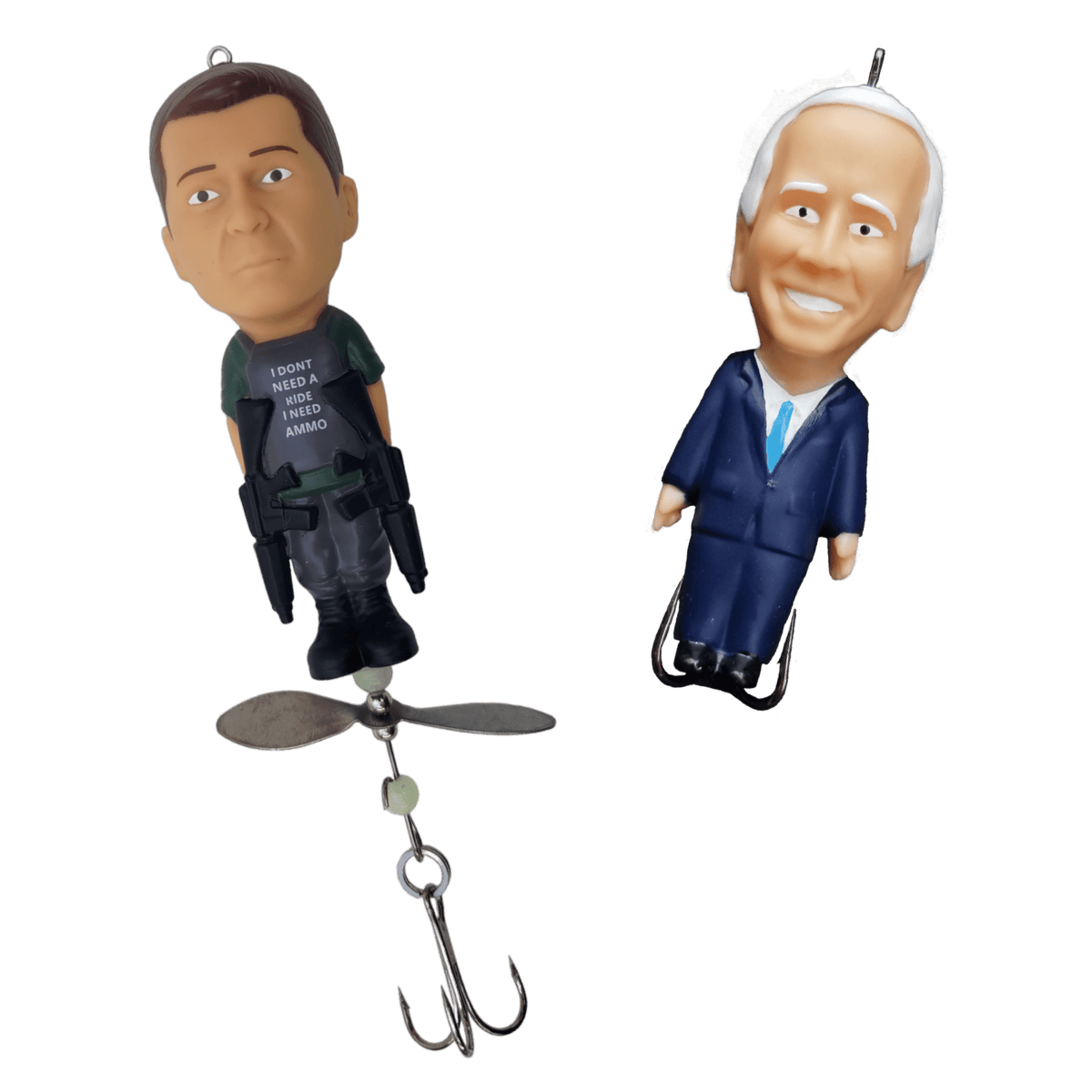 Two bobblehead figures on a transparent background