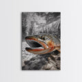 Brown Trout Closeup, Riverbed Focus, Dramatic Fish Art, Framed Canvas Print, Fisherman Gift, Cabin Wall Art, Rustic Outdoor D