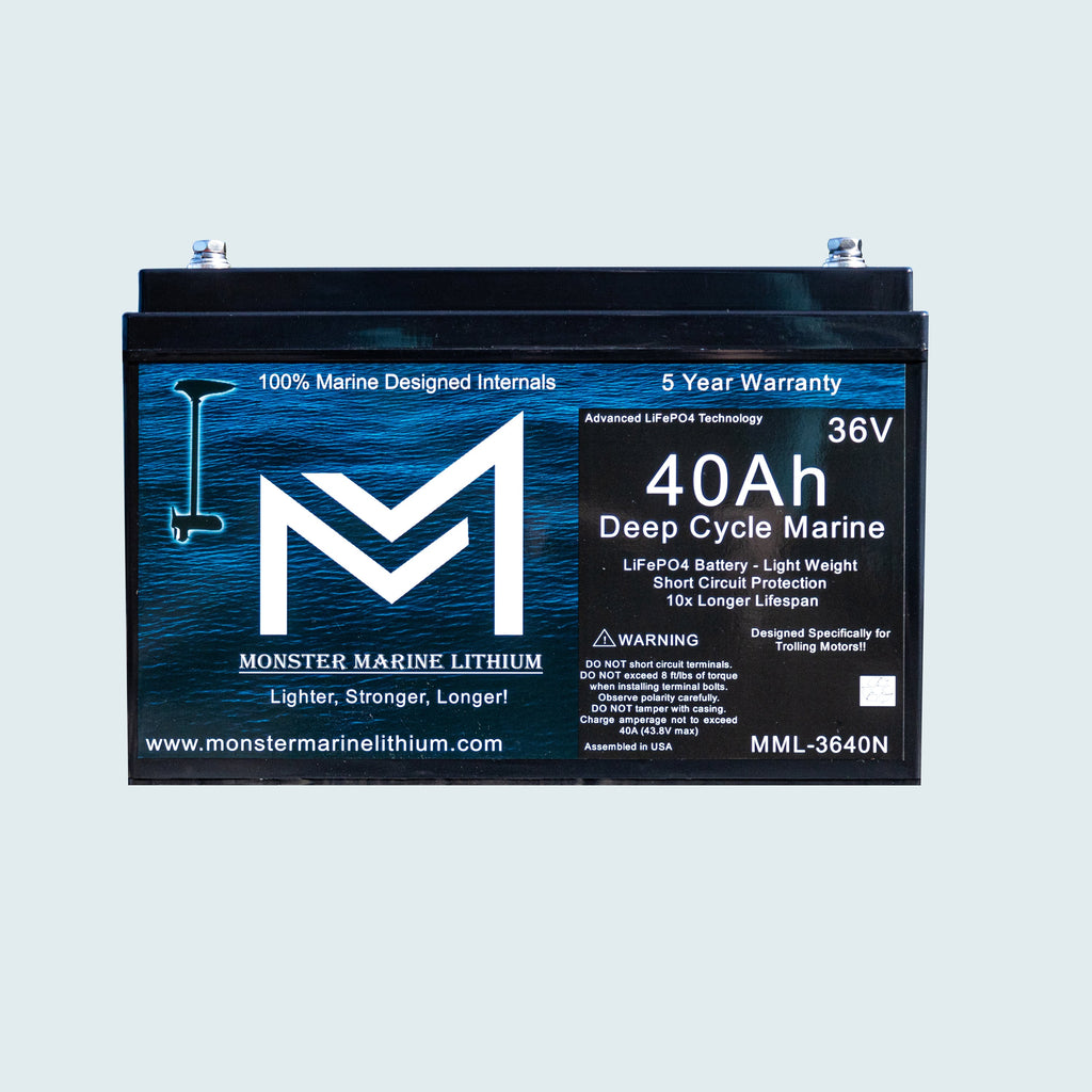 36V 40AH Bluetooth Deep Cycle Lithium Marine Trolling Battery MML-3640B, view 2
