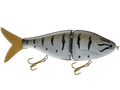 Fishing lure resembling a fish with a white and gray pattern on a white background