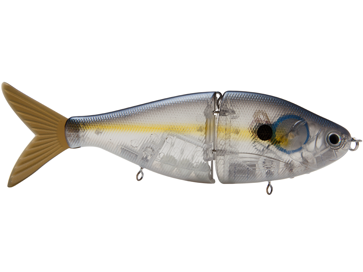 Fishing lure with a yellow stripe on a white background