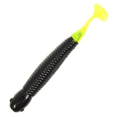 NED Ticker Stick - Black/Chartreuse Shine Tail (10-Pack) — soft plastic fishing bait