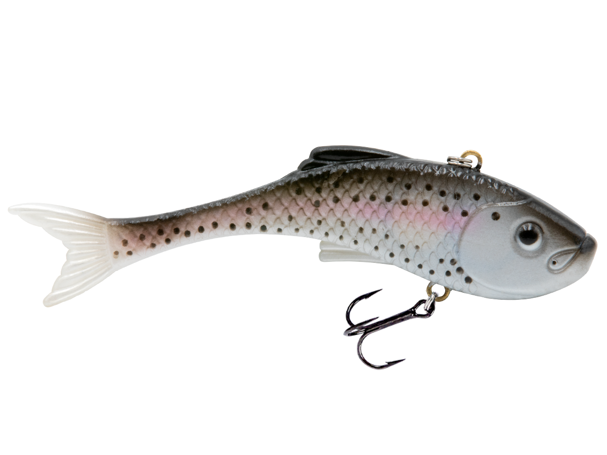 Rainbow trout pattern Fishing lure resembling a fish on a white background