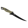 Fishing knife with green handle on a white background