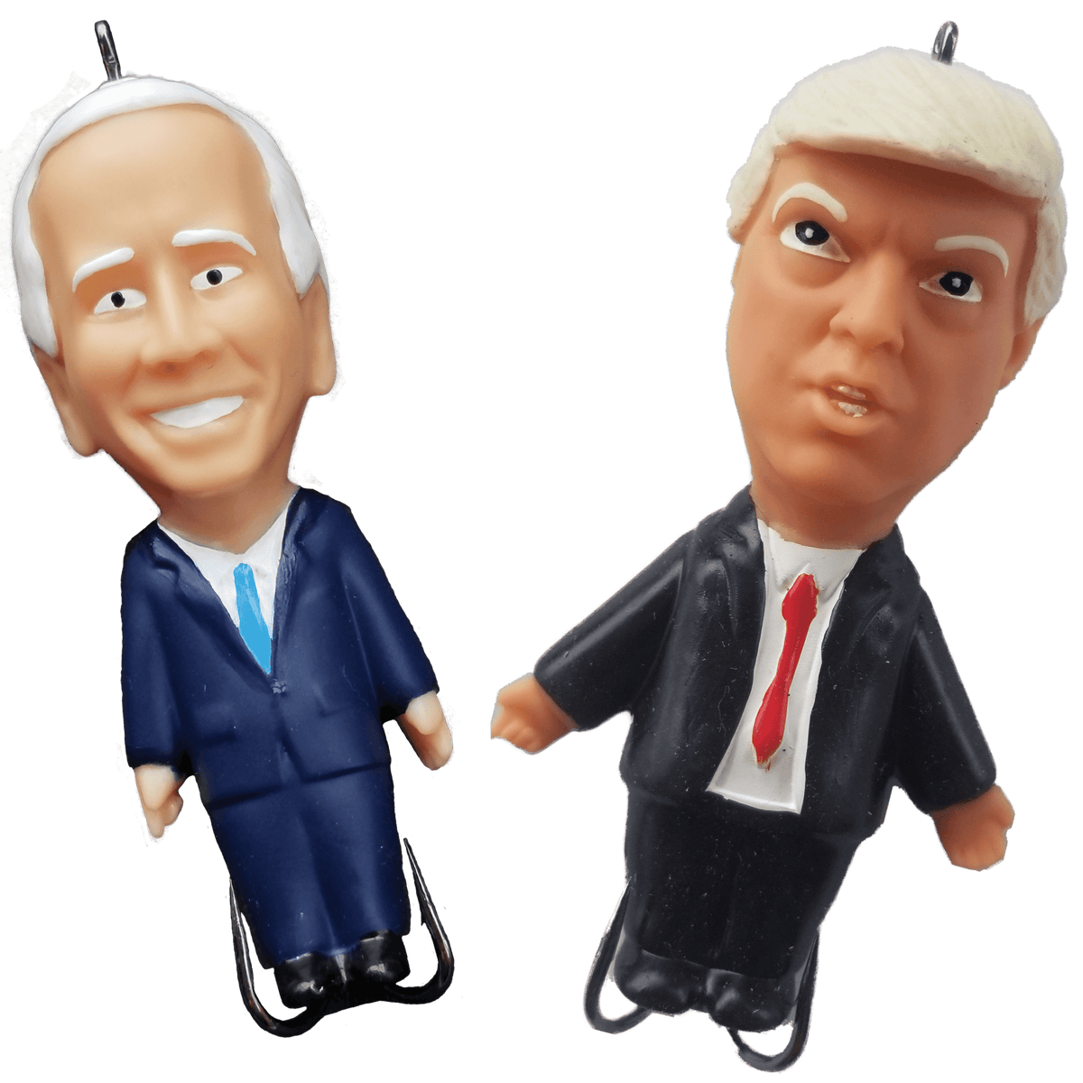 Two figurines of a man in a suit and another in a different suit on a transparent background