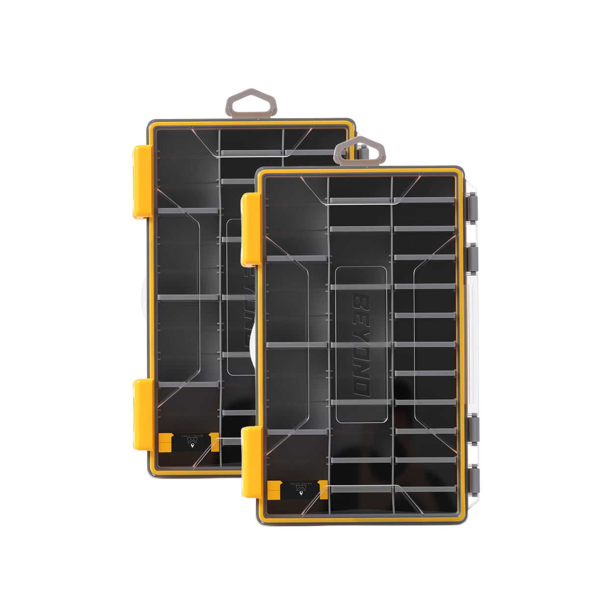 Two black and yellow Beyond brand organizer cases shown on a plain white background.