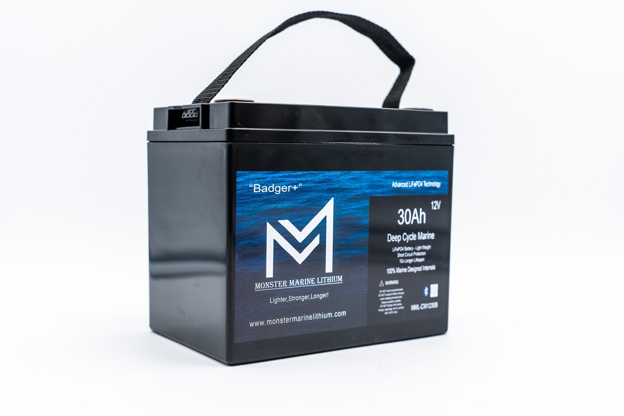 12v 30Ah Deep Cycle Lithium Marine Battery "Badger" - Bluetooth - MML-1230B, view 3
