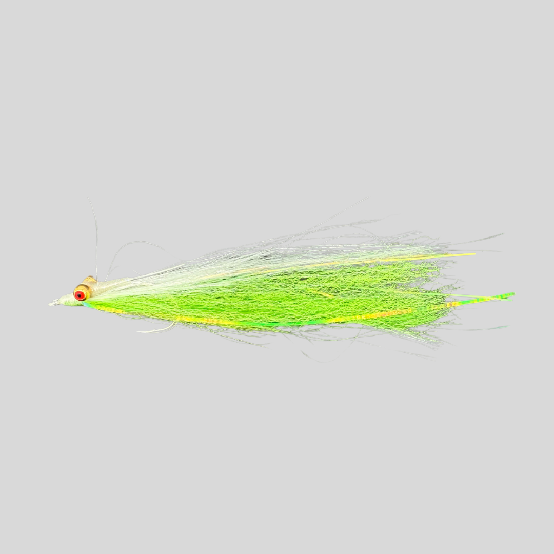 FS Mega Clouser Minnow by Flymen Fishing Company in Chartreuse & White