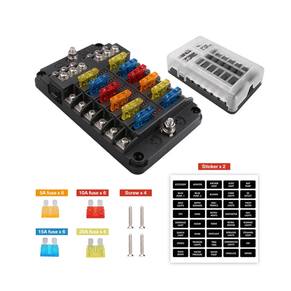 12 Way Fuse Block Panel — marine battery equipment