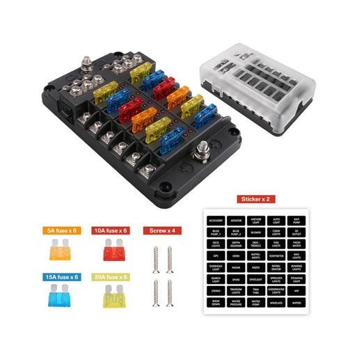 12 Way Fuse Block Panel — marine battery equipment
