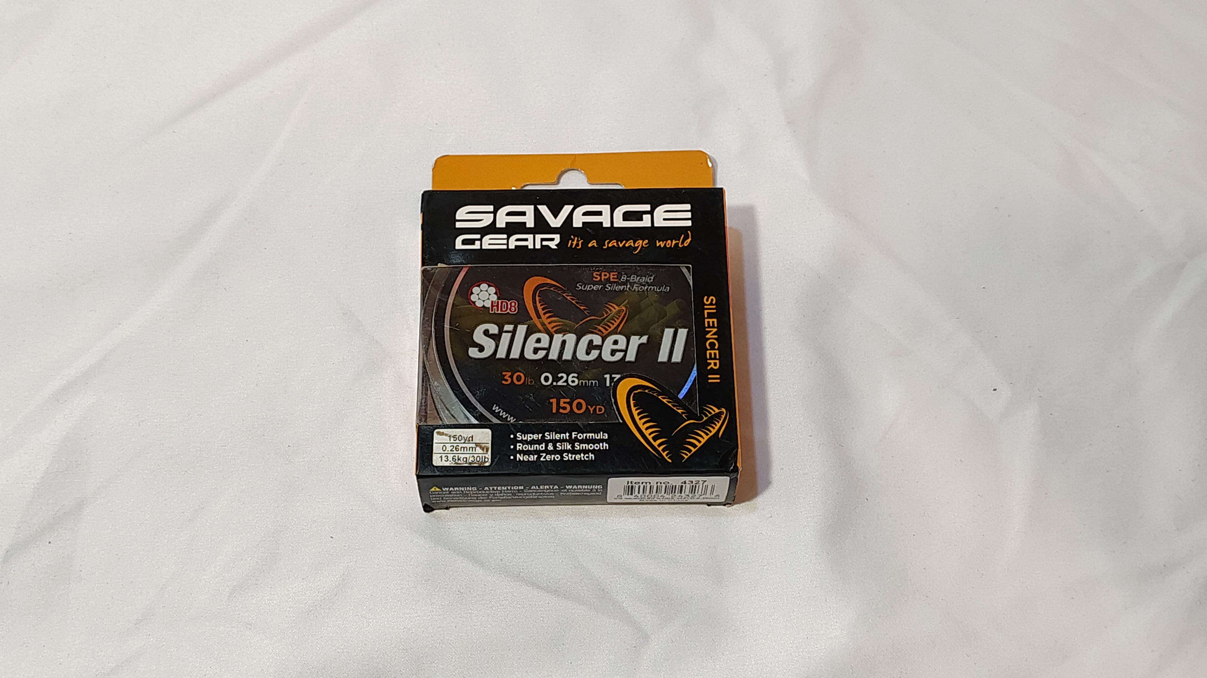 Savage Gear Silencer II fishing line packaging on a white background