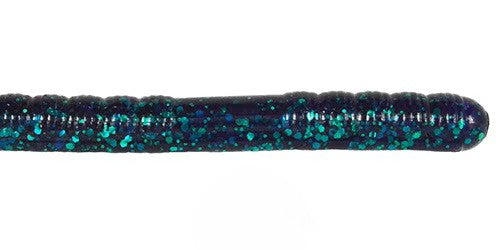 Blue and green glittery worm-like object on a white background