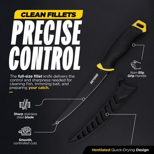 Knife with features highlighted on a black background