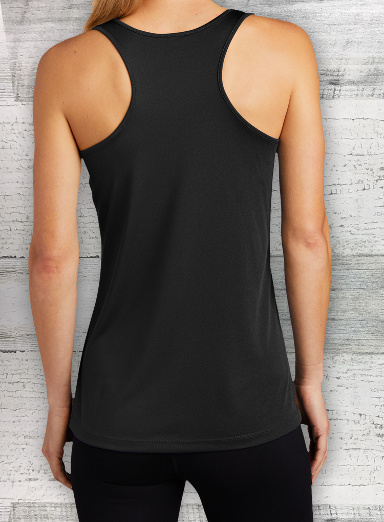 Walleye Tuff - Ladies Competitor™ Racerback Tank - Black - Circle Series - Walleye Shirt, view 2
