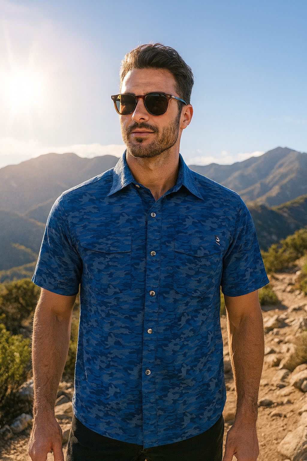 Men's Dot Camo UV Vented Fishing Shirt, view 2