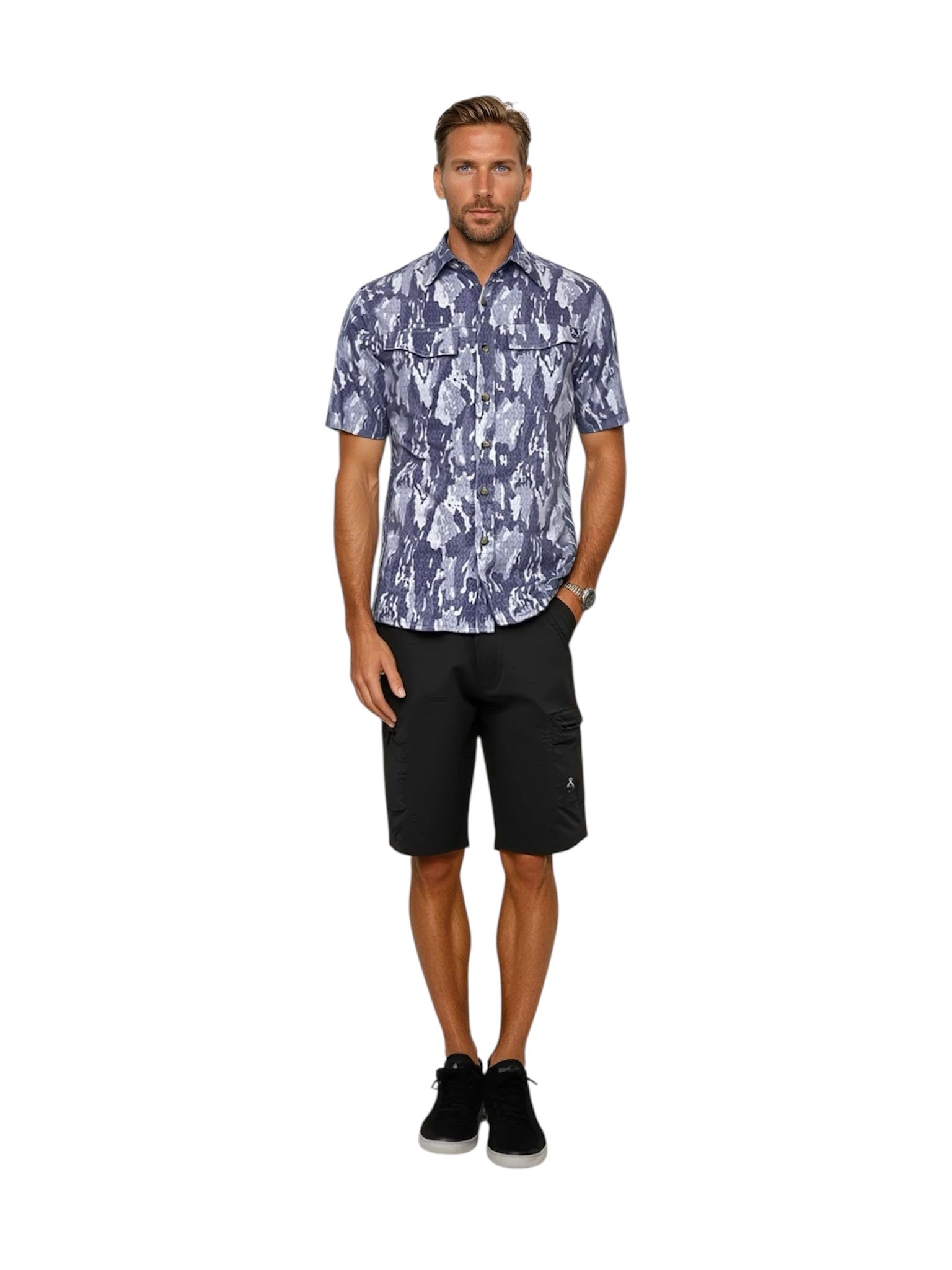 Men's Geo Camo UV Vented Fishing Shirt, view 3