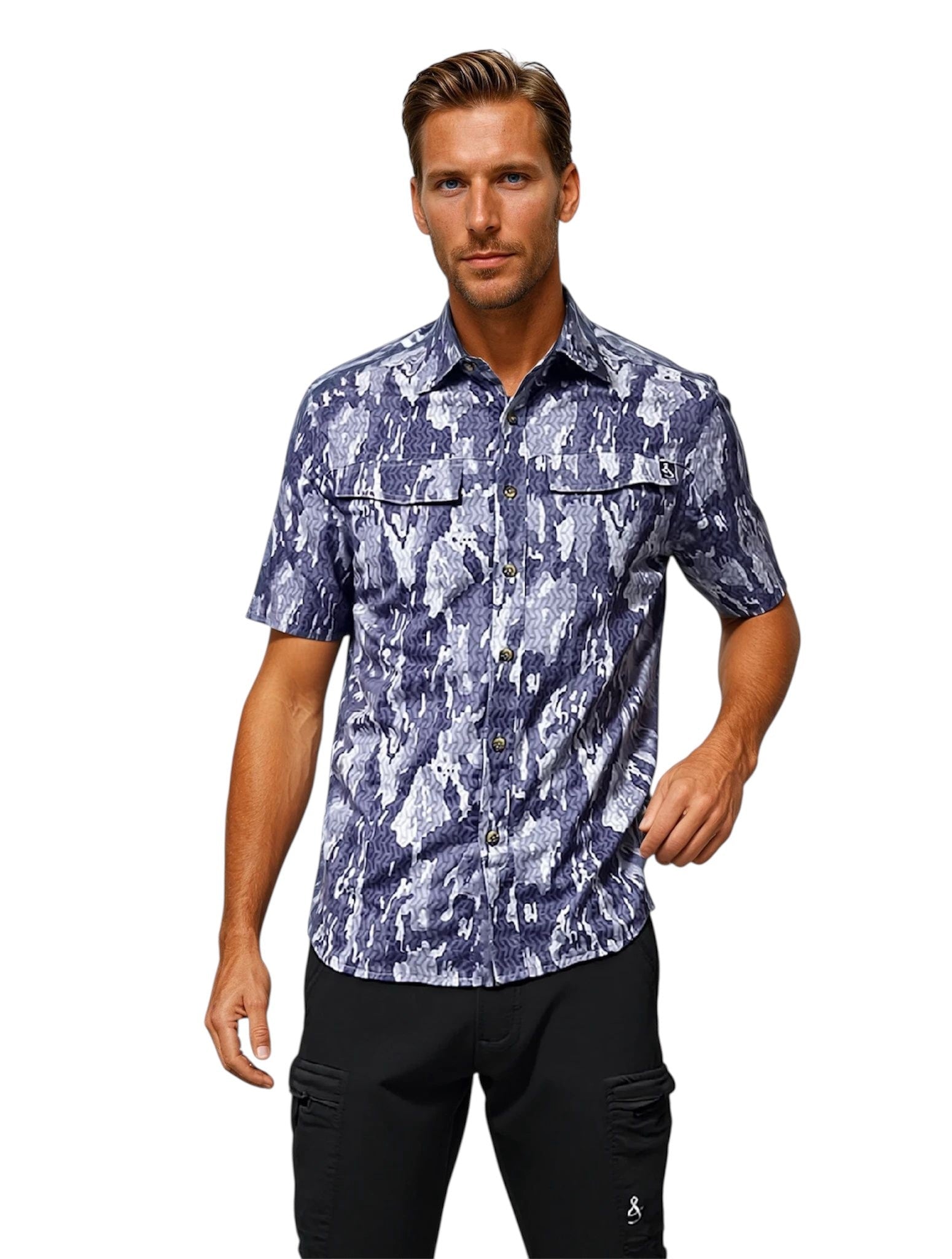 Men's Geo Camo UV Vented Fishing Shirt, view 2