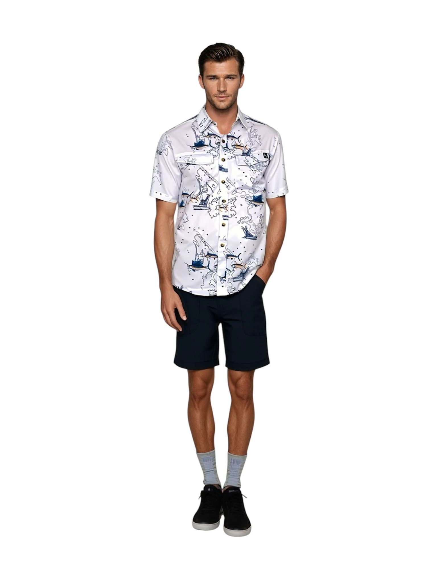 Men's Marine Charts UV Vented Fishing Shirt, view 2
