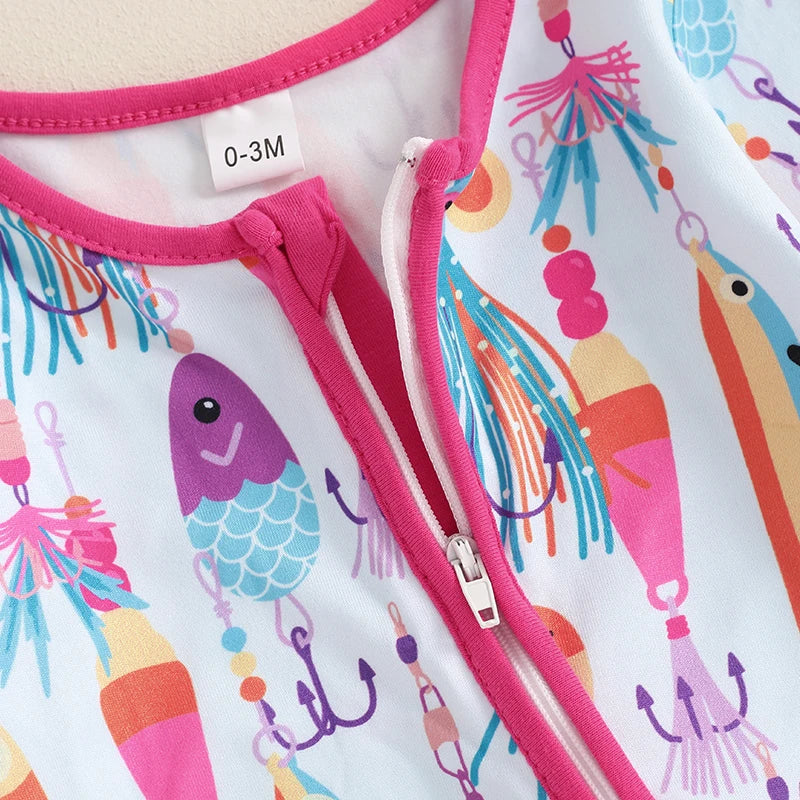 Baby Boys Girls Autumn Casual Romper Long Sleeve Crew Neck Fish Print Zipper Jumpsuit — kids fishing gear, view 11
