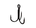 Black treble fishing hook on a white background
