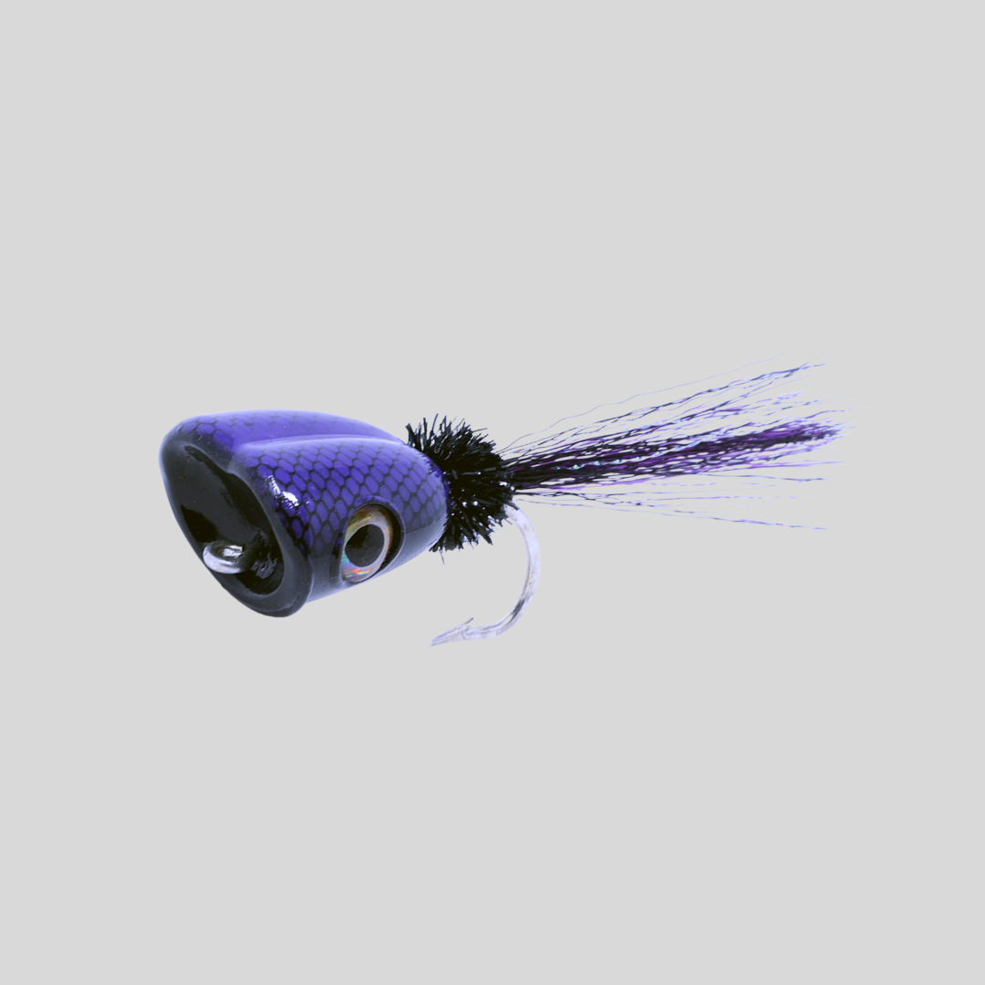 Surface Seducer® Double Barrel™ Baitfish Popper by Flymen Fishing Company in Black & Purple