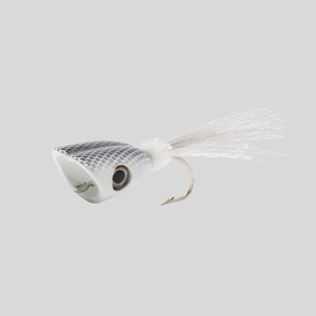 Surface Seducer® Double Barrel™ Baitfish Popper by Flymen Fishing Company in White