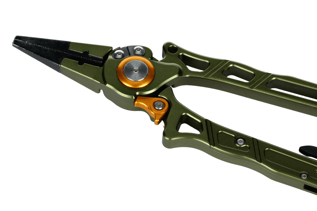 Green pliers with orange accents on a transparent background